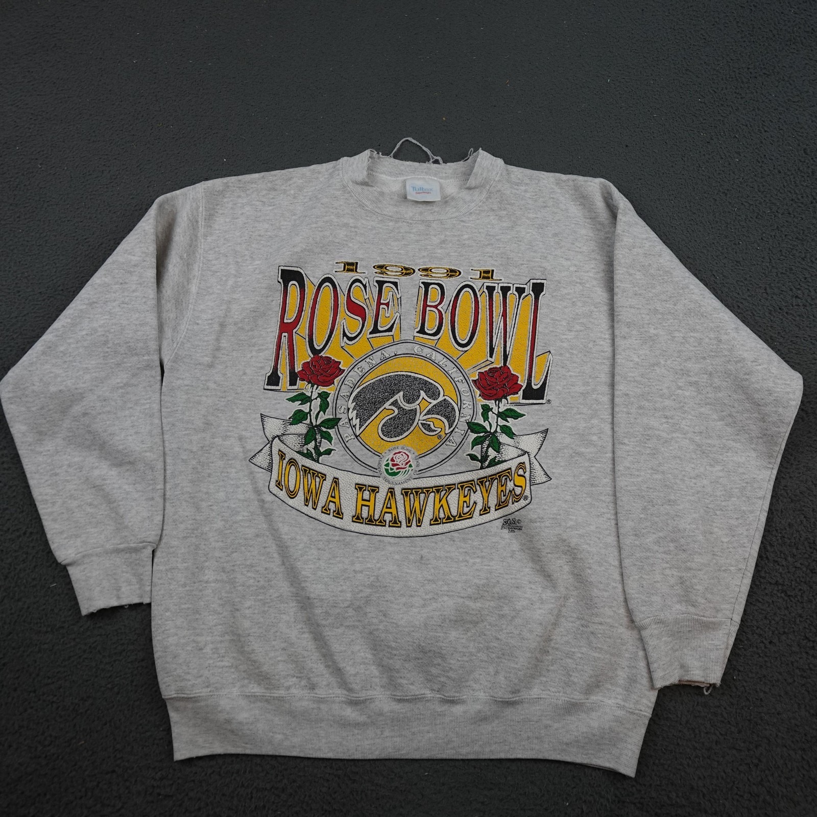 Vintage Iowa Hawkeyes Sweatshirt Mens Xl Gray Rose Bowl Ncaa Football Tultex 90s